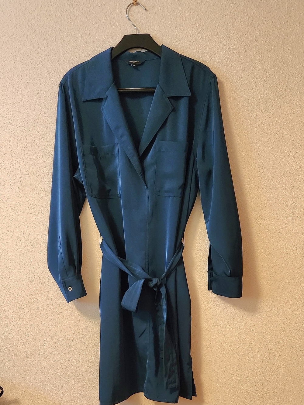 Banana Republic XXL Green Satin Shirt Dress